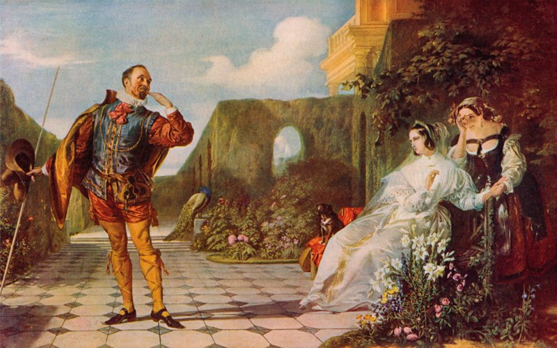 Shakespeare: Malvolio e Olivia, Noite de Reis, Ato III, Cena 4 (lito colorido) de Daniel (after) Maclise