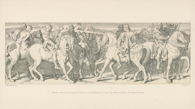 Harold&39;s Entrevista com Tostig, seu irmão, e com Hardrada, Tostig&39;s Ally, antes da Batalha de Stamford Bridge de Daniel Maclise