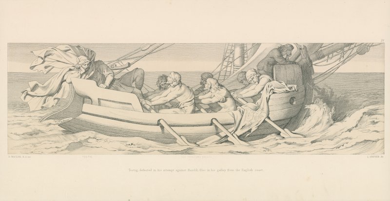 Tostig, derrotado em sua tentativa contra Harold, voa em sua cozinha da costa inglesa de Daniel Maclise