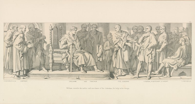 William Consulta os Nobres e Mercadores de seu Ducado, por ajuda em seu Design de Daniel Maclise