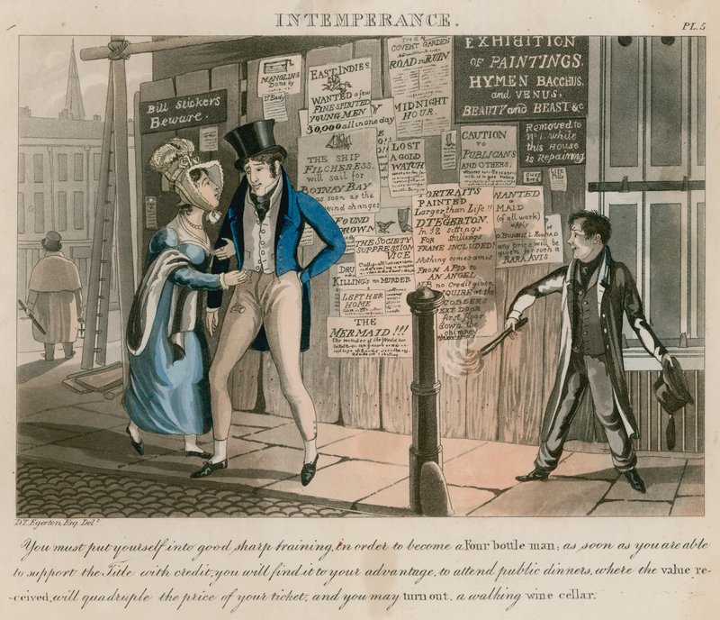 Intemperança; desenho animado publicado em 1828 de Daniel Thomas Egerton