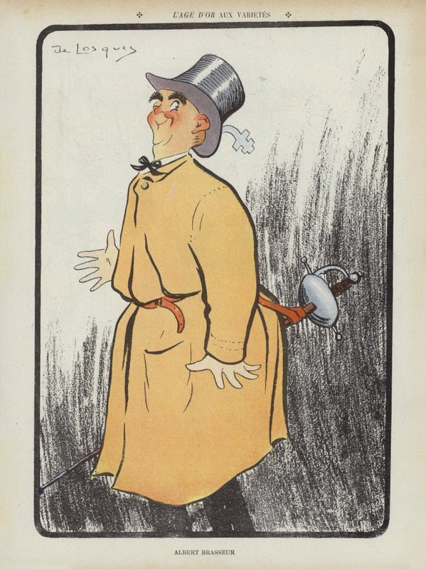 Albert Brasseur, cantor francês e opereta. Ilustração para o riso de Daniel de Losques