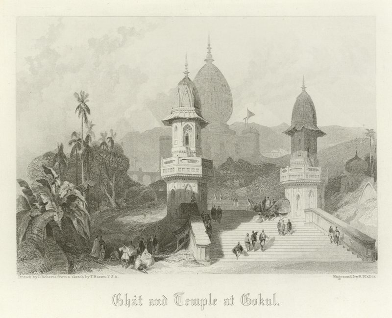 Ghat e templo em Gokul, Índia de David Roberts