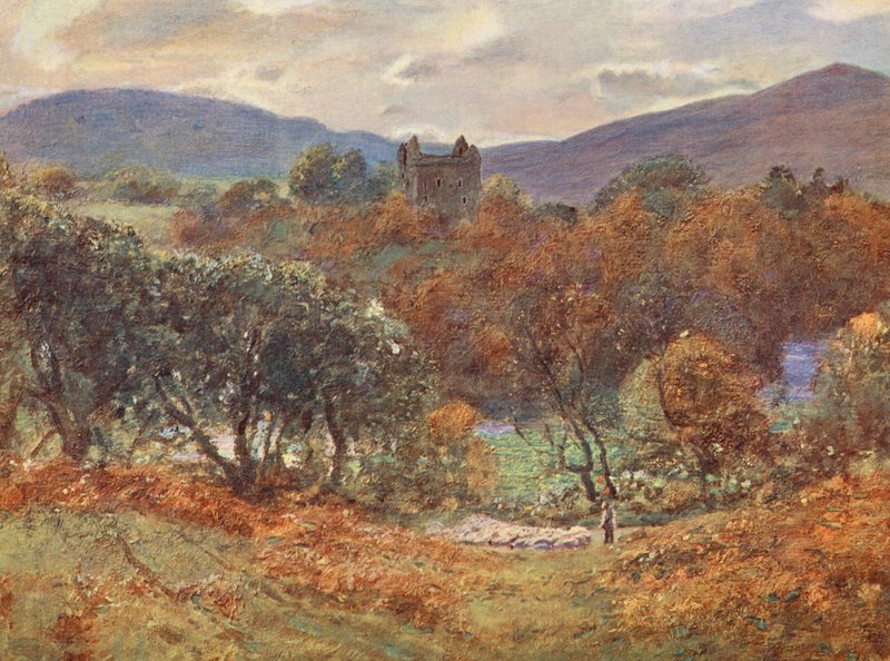 Castelo de Newark, no Yarrow (litografia a cores) de David (after) Murray