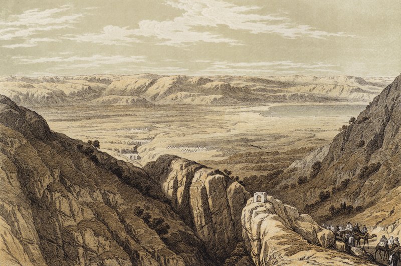 Descida sobre o Vale do Jordão (cor litho) de David (after) Roberts