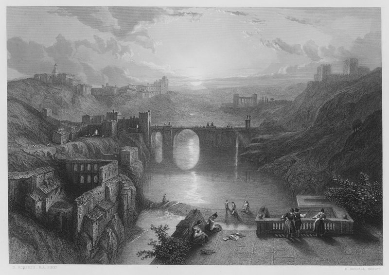 A Ponte de Toledo, da foto da Coleção Real (gravura) de David (after) Roberts