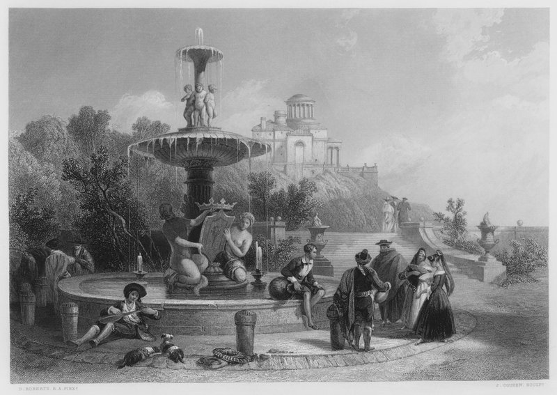 A Fonte de Madrid, da imagem da Colecção Real (gravura) de David (after) Roberts
