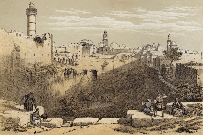 A piscina de Bethesda (cor litho) de David (after) Roberts