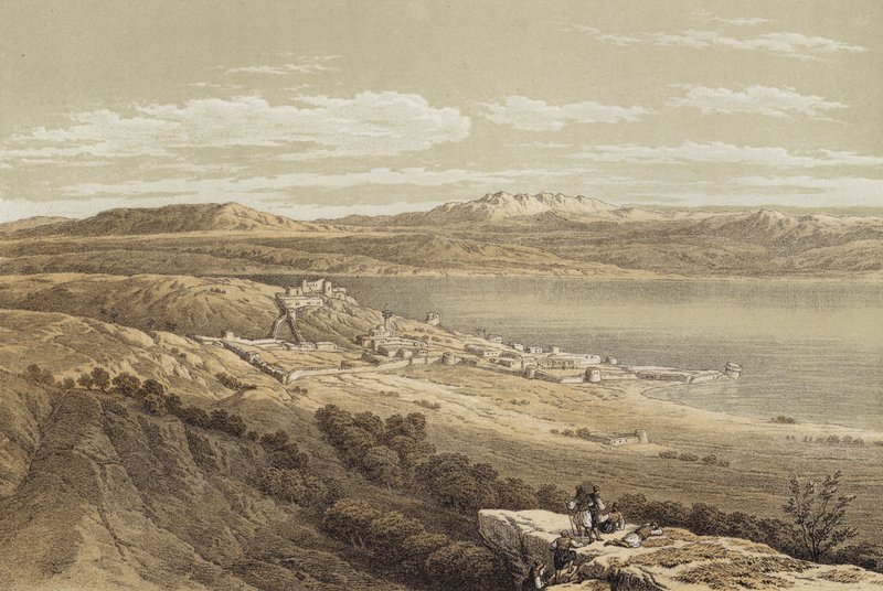 Tiberias olhando para o Hermon (cor litho) de David (after) Roberts