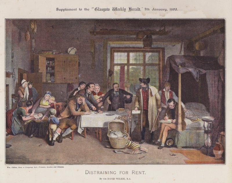 Distraining for Rent (cor litho) de David (after) Wilkie