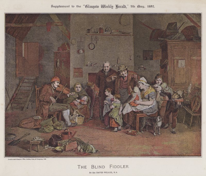 The Blind Fiddler (cor litho) de David (after) Wilkie