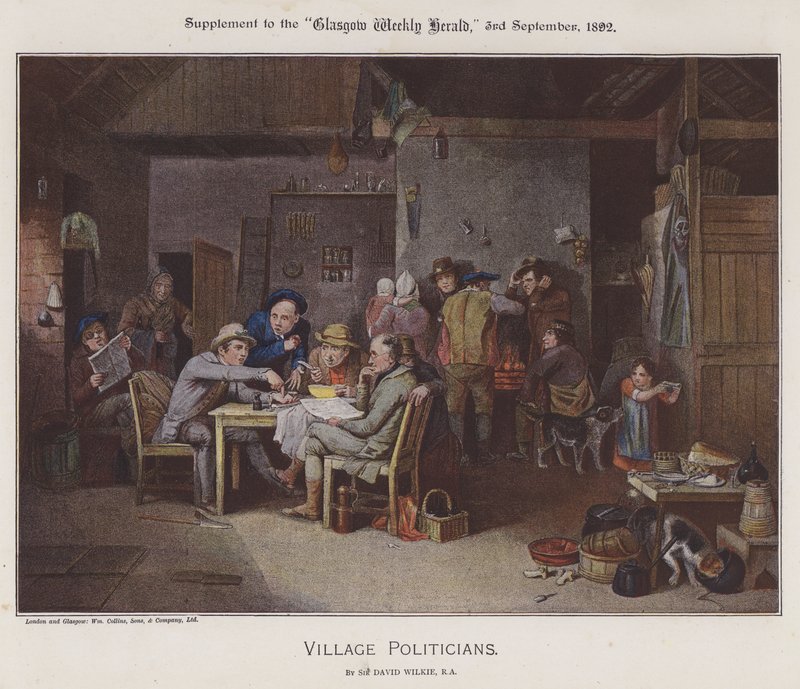 Village Politicians (cor litho) de David (after) Wilkie