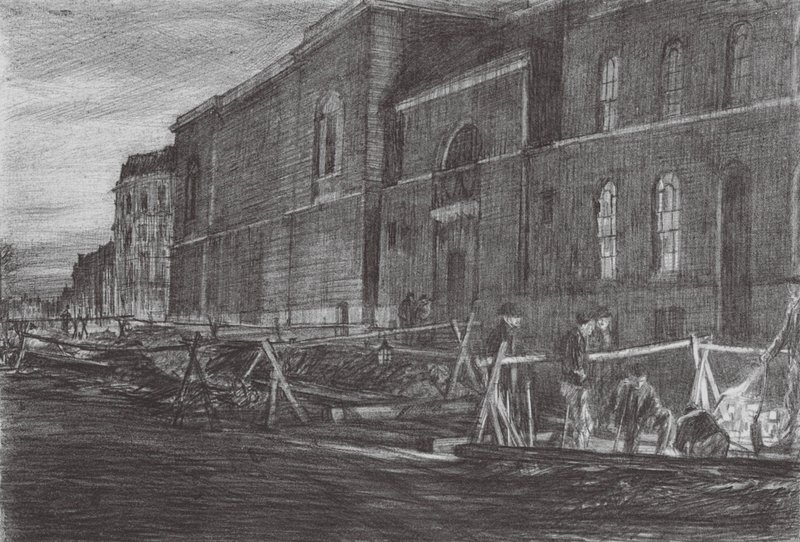 Londres: Dawn Newgate Prison (litografia a cores) de David Muirhead (after) Bone