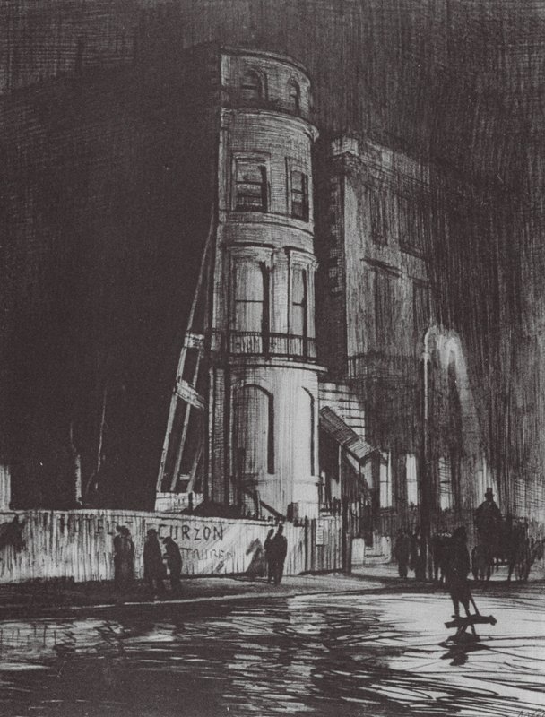 Londres: Piccadilly-Night, The Savile Club (litografia a cores) de David Muirhead (after) Bone