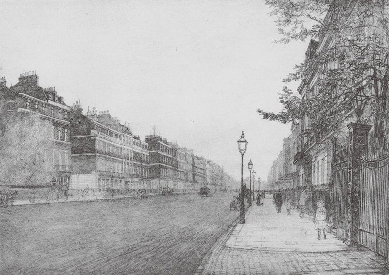 Londres: Portland Place (litografia a cores) de David Muirhead (after) Bone