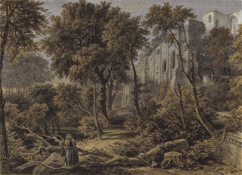 Abadia de Dunfermline (cromolitho) de David Octavius Hill and Robert Adamson