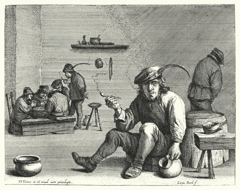 O Fumador (gravura) de David the Younger (after) Teniers