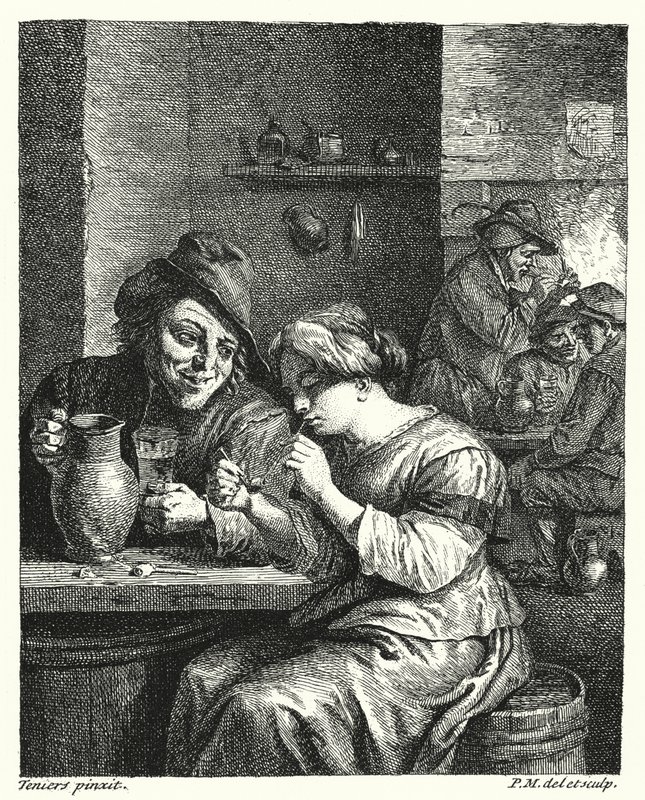 A Mulher Fumadora (gravura) de David the Younger (after) Teniers