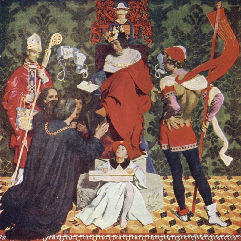 João Cabot e os seus filhos recebem a Carta do Rei Henrique VII para navegarem em busca de Novas Terras de Denis William Eden