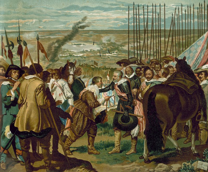 A rendição de Breda, Holanda, 1625 (chromolitho) de Diego Velázquez