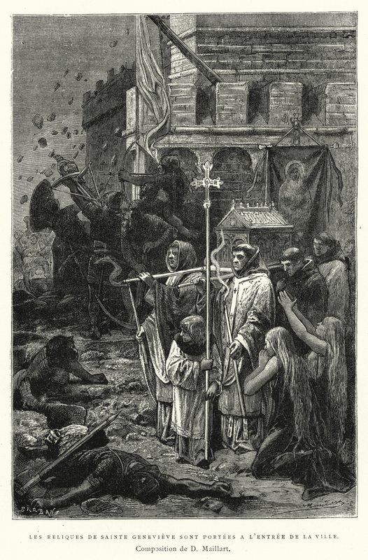 As relíquias de Santa Genevieve são levadas para a entrada da cidade (gravura) de Diogene Ulysse Napoleon Maillart