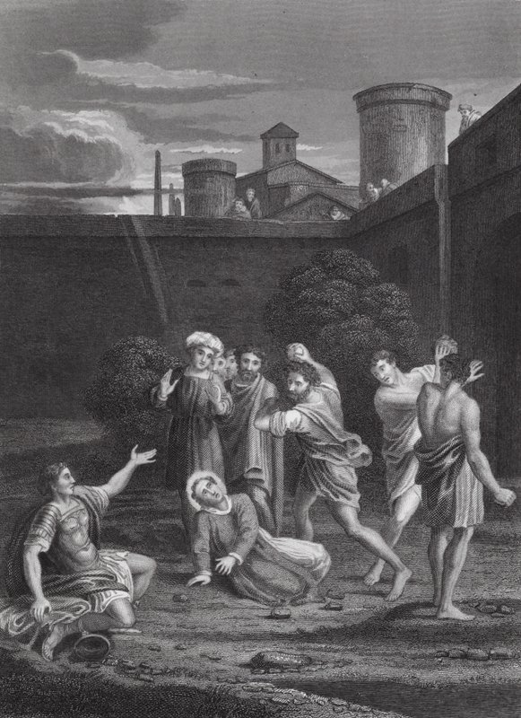 O apedrejamento de Santo Estêvão, Actos, cap. VII, vs. 54, 60 (gravura) de Domenichino (1581 1641) (after)