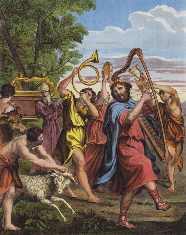 Rei Davi dançando diante da Arca da Aliança ao trazê-lo para Jerusalém de Domenichino
