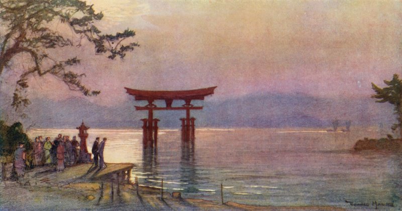 O Torii no Mar Interior, Japão (litografia a cores) de Donald (after) Maxwell