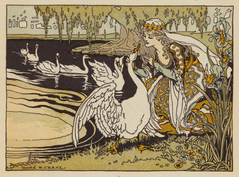 Os Seis Cisnes, conto de fadas alemão (cor litho) de Donn P. Crane