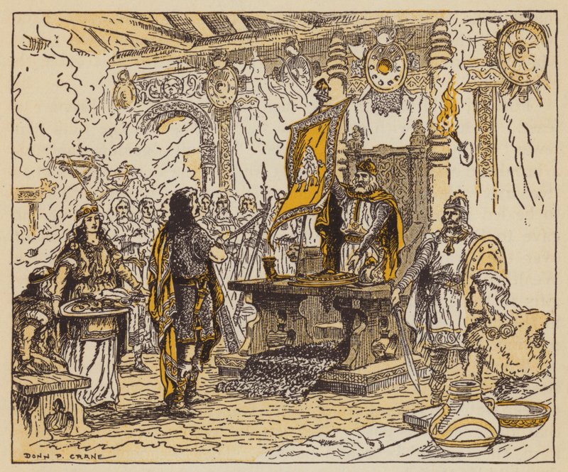 O rei que recompensa o Beowulf (cor litho) de Donn P. Crane
