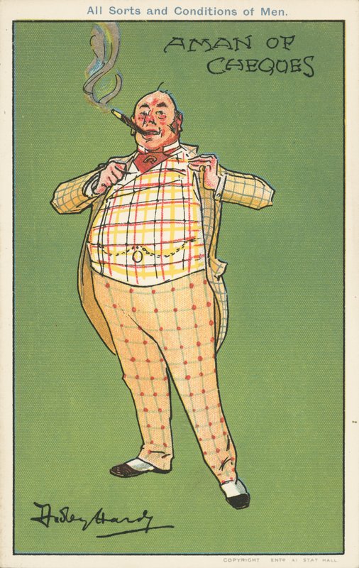 Um homem de cheques: um homem rico de fato de xadrez (cor litho) de Dudley Hardy
