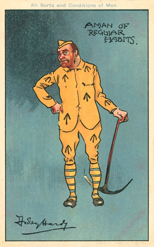 Crime e castigo: prisioneiro segurando uma picareta (chromolitho) de Dudley Hardy