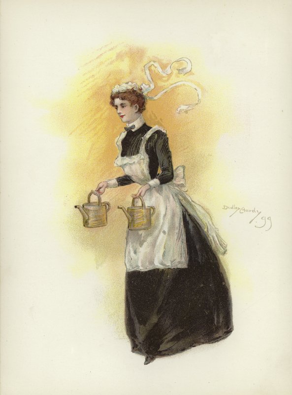 Empregada de hotel, carregando duas latas de água de Dudley Hardy