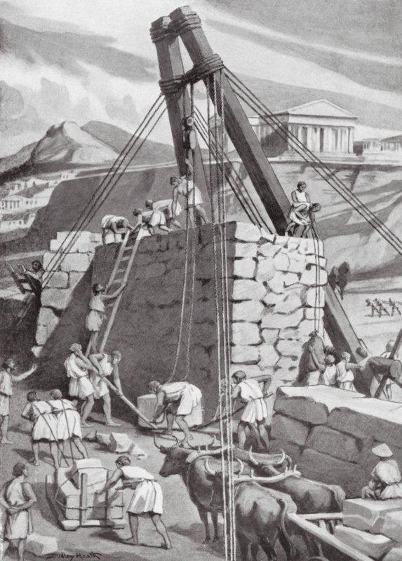 Reconstrução das muralhas de Atenas, 393 a.C. (litografia) de Dudley Heath