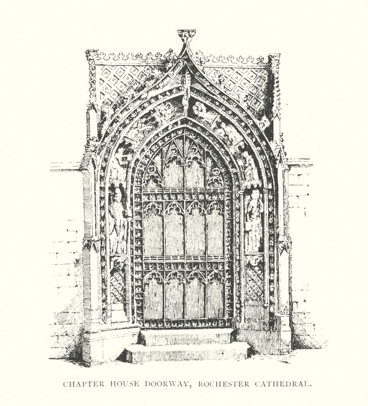 Porta da casa capitular, Catedral de Rochester (litografia) de Duncan Moul