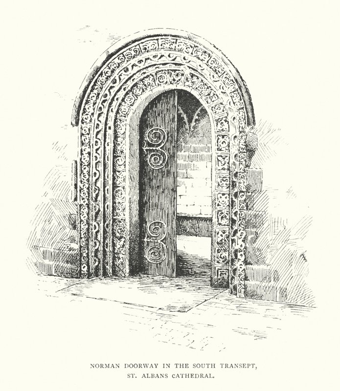 Porta normanda no transepto sul, Catedral de St Albans (litografia) de Duncan Moul