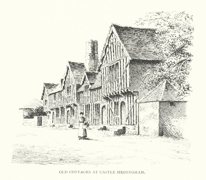 Casas de campo antigas em Castle Hedingham (litografia) de Duncan Moul