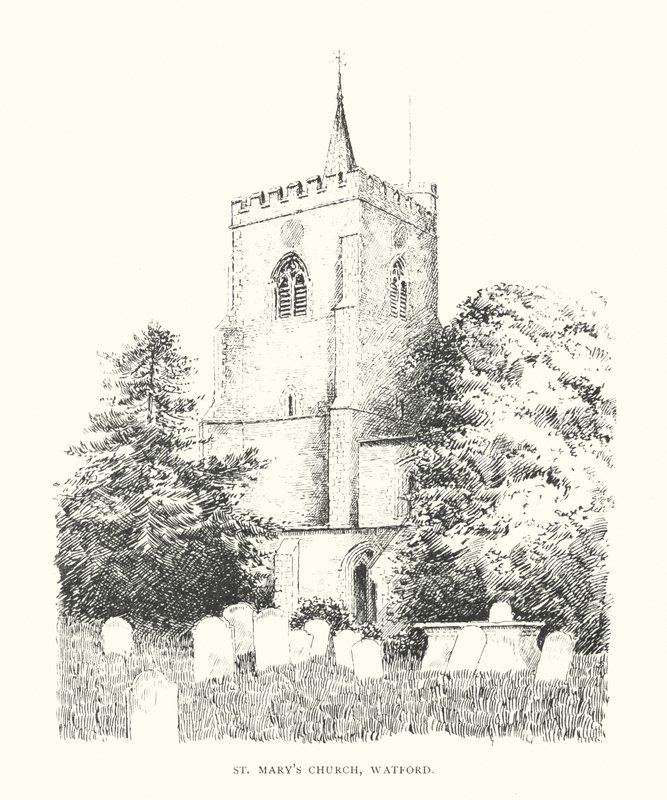 Igreja de Santa Maria, Watford (litografia) de Duncan Moul