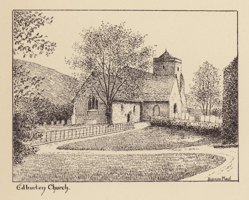 Sussex: Igreja de Edburton (litografia) de Duncan Moul