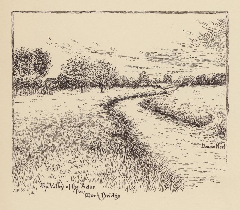 Sussex: O vale do Adur a partir de Mock Bridge (litografia) de Duncan Moul