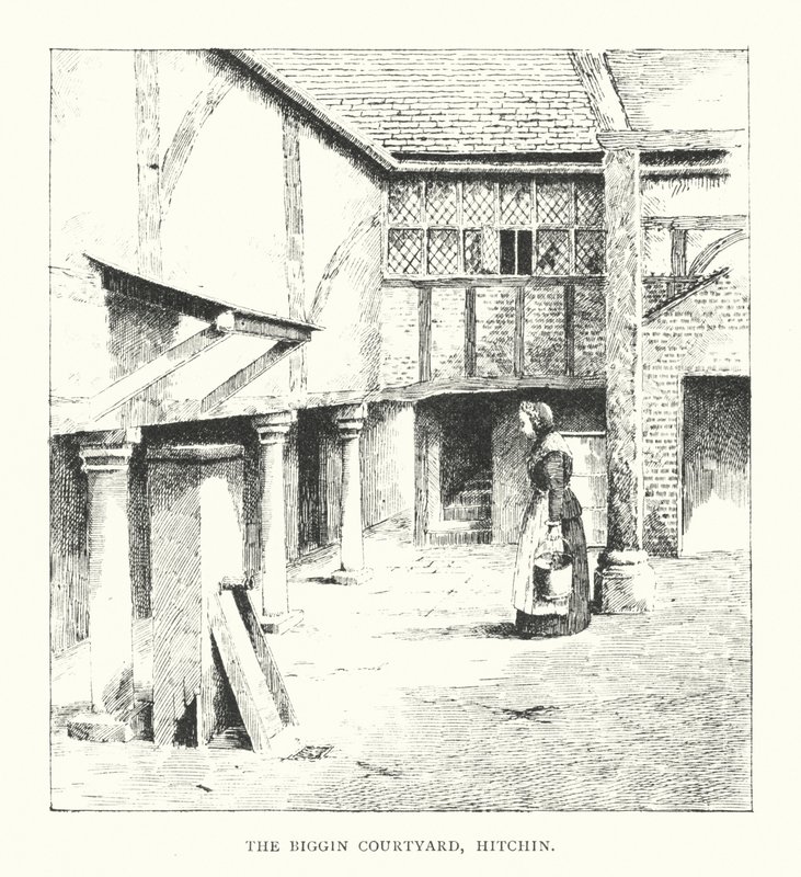 The Biggin Courtyard, Hitchin (litografia) de Duncan Moul