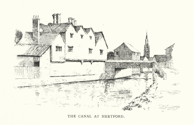 O canal em Hertford (litografia) de Duncan Moul