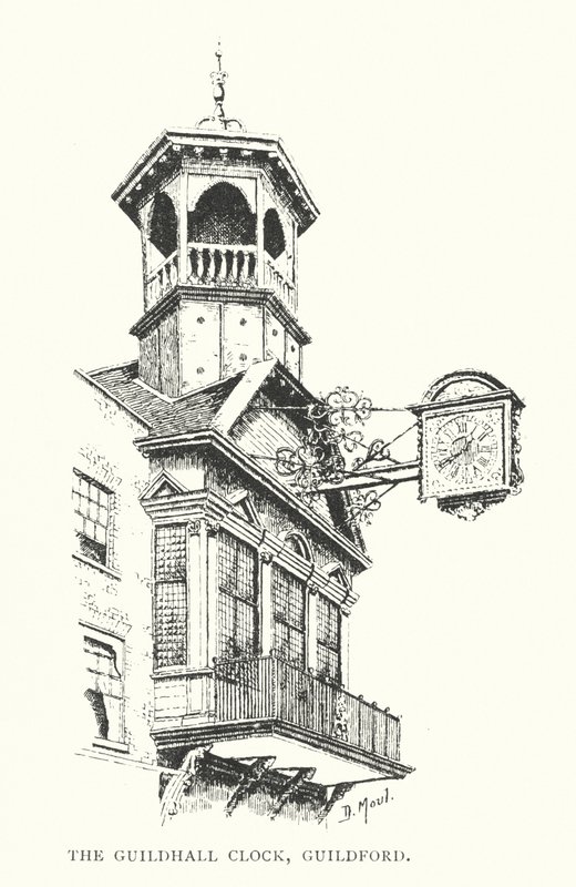 Relógio de Guildhall, Guildford (litografia) de Duncan Moul