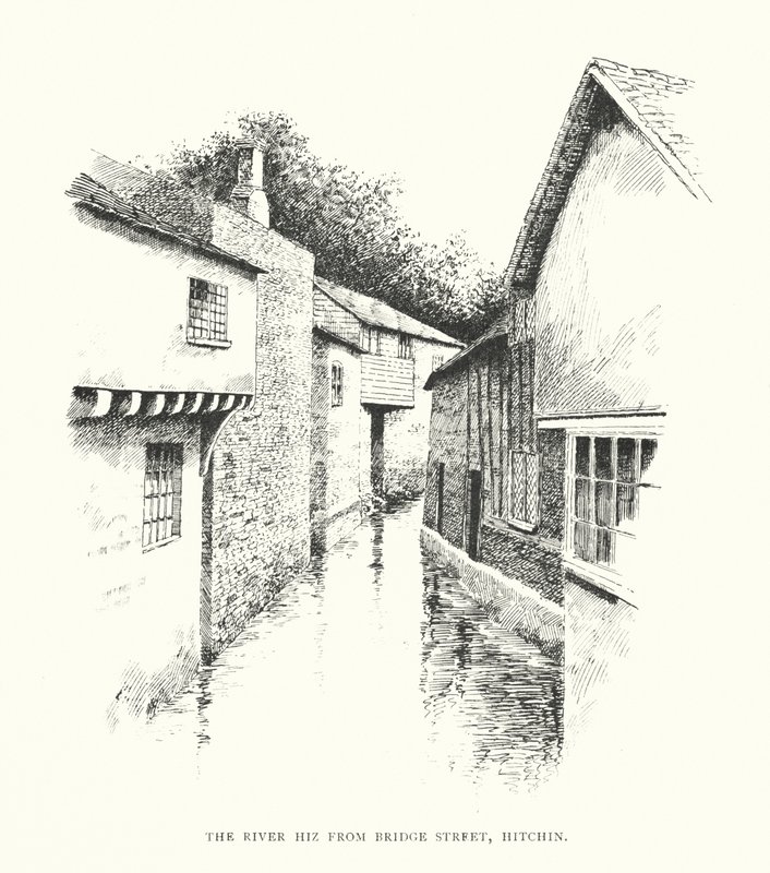 O rio Hiz a partir de Bridge Street, Hitchin (litografia) de Duncan Moul