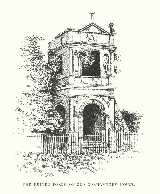 O alpendre em ruínas da antiga casa de Gorhambury (litografia) de Duncan Moul