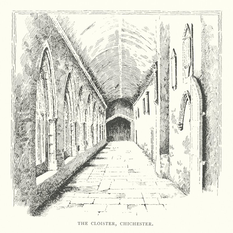 O claustro, Chichester (litografia) de Duncan Moul