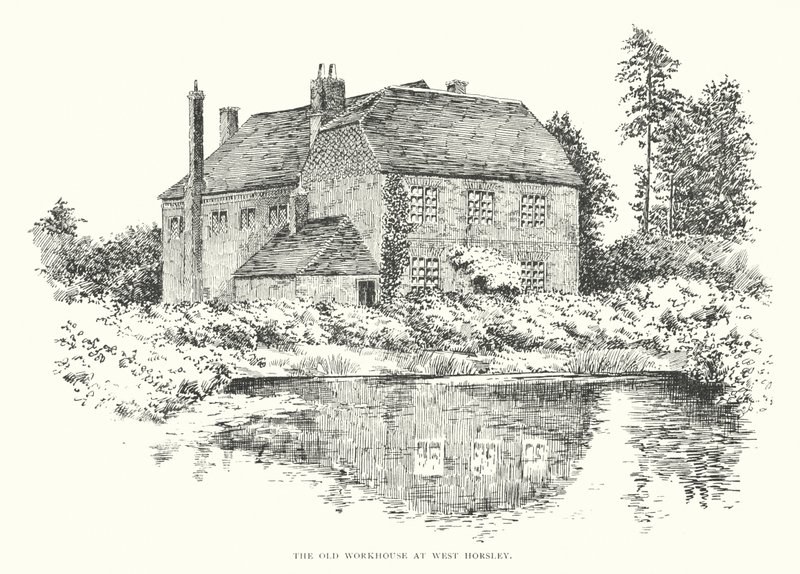 A antiga casa de trabalho em West Horsley (litografia) de Duncan Moul