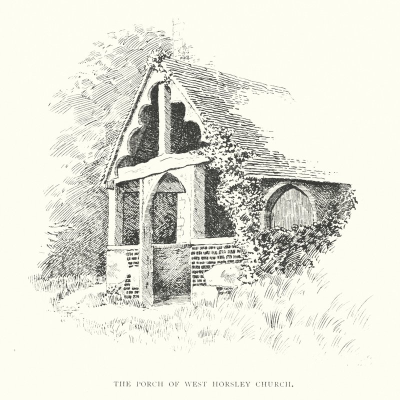 O pórtico da igreja de West Horsley (litografia) de Duncan Moul