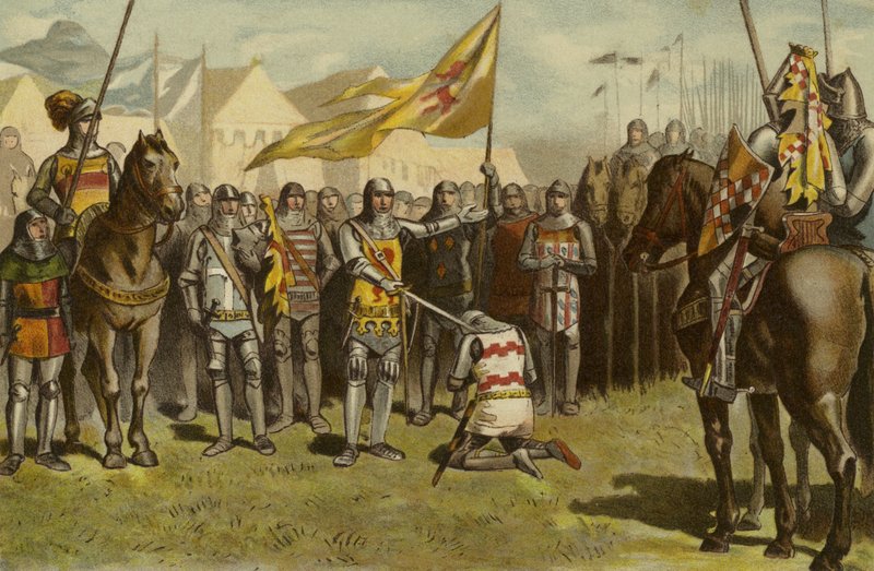 Um soldado sendo cavaleiro do século XIV de Dutch School