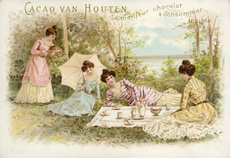 Mulheres finamente vestidas fazendo um piquenique de Dutch School